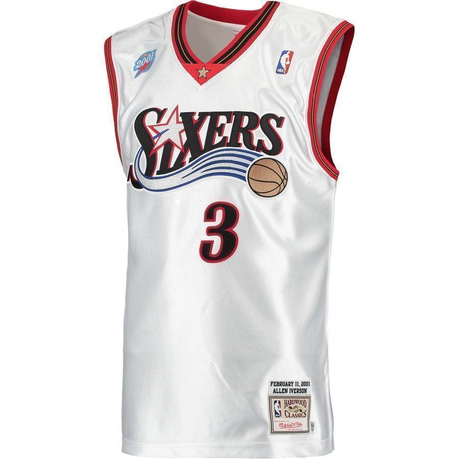 3-Allen Iverson Philadelphia 76ers 2001 Hardwood Classics  - White