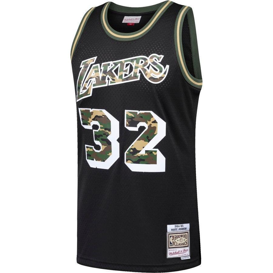 32-Magic Johnson Los Angeles Lakers Straight Fire Camo Swingman Jersey – Black