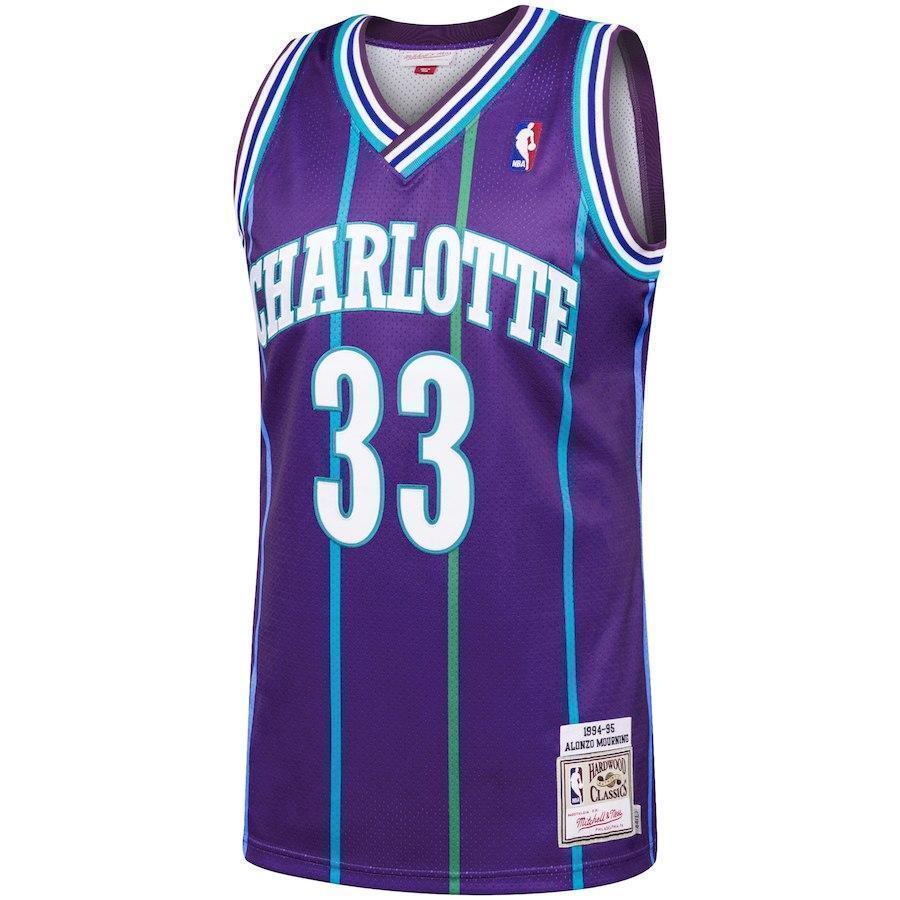 33-Alonzo Mourning Charlotte Hornets Hardwood Classics  - Purple