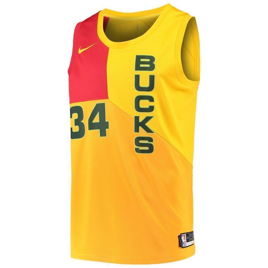 34-Giannis Antetokounmpo Milwaukee Bucks  Swingman Jersey – City Edition – Yellow