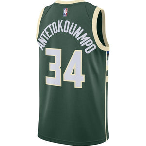 34-Giannis Antetokounmpo Milwaukee Bucks Swingman Jersey Green - Icon Edition