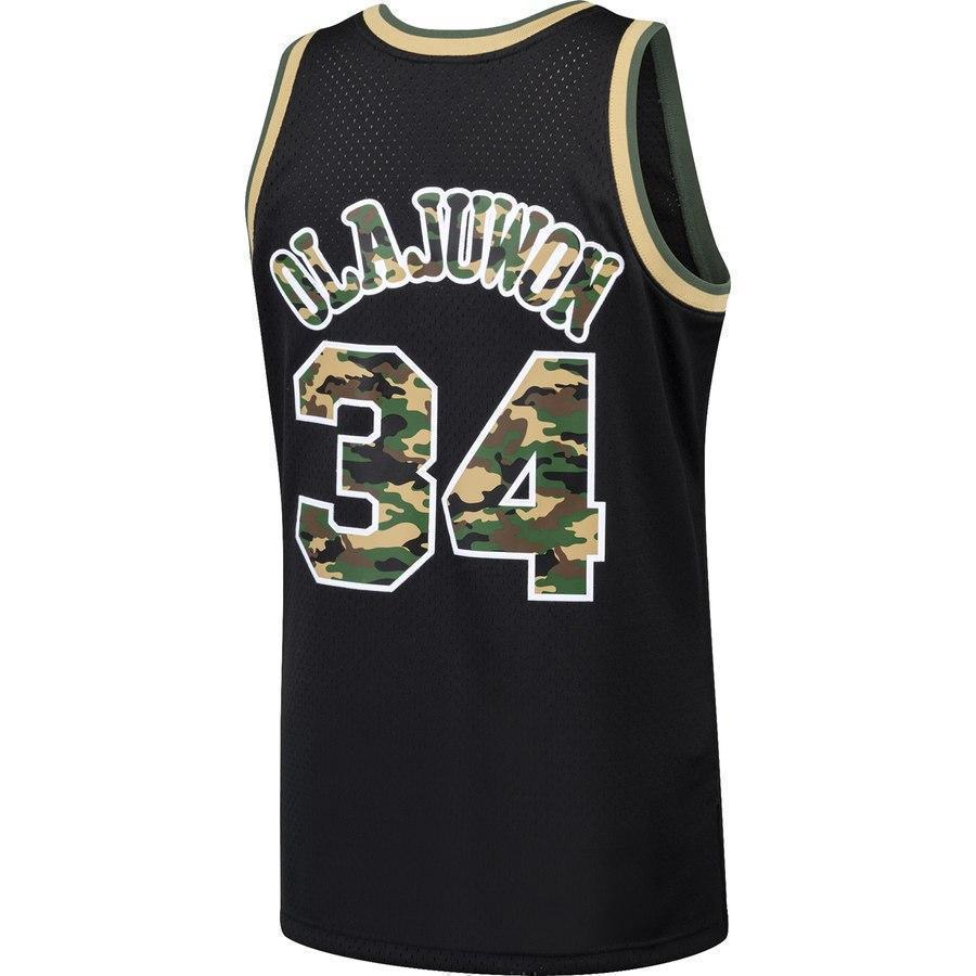 34-Hakeem Olajuwon Houston Rockets  Straight Fire Camo Swingman Jersey – Black