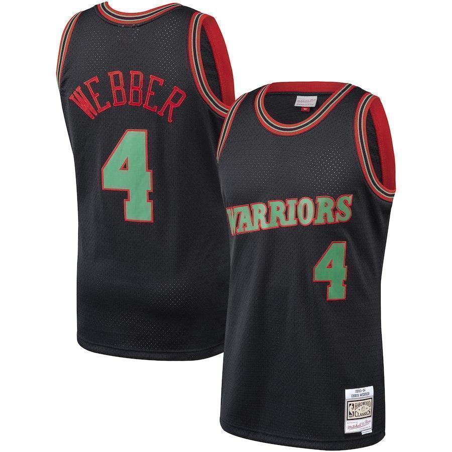 4-Chris Webber Golden State Warriors  Hardwood Classics Christmas Swingan Collection Jersey – Black