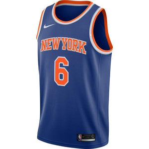6-Kristaps Porzingis New York Knicks Swingman Sponsor Patch Jersey Royal - Icon Edition
