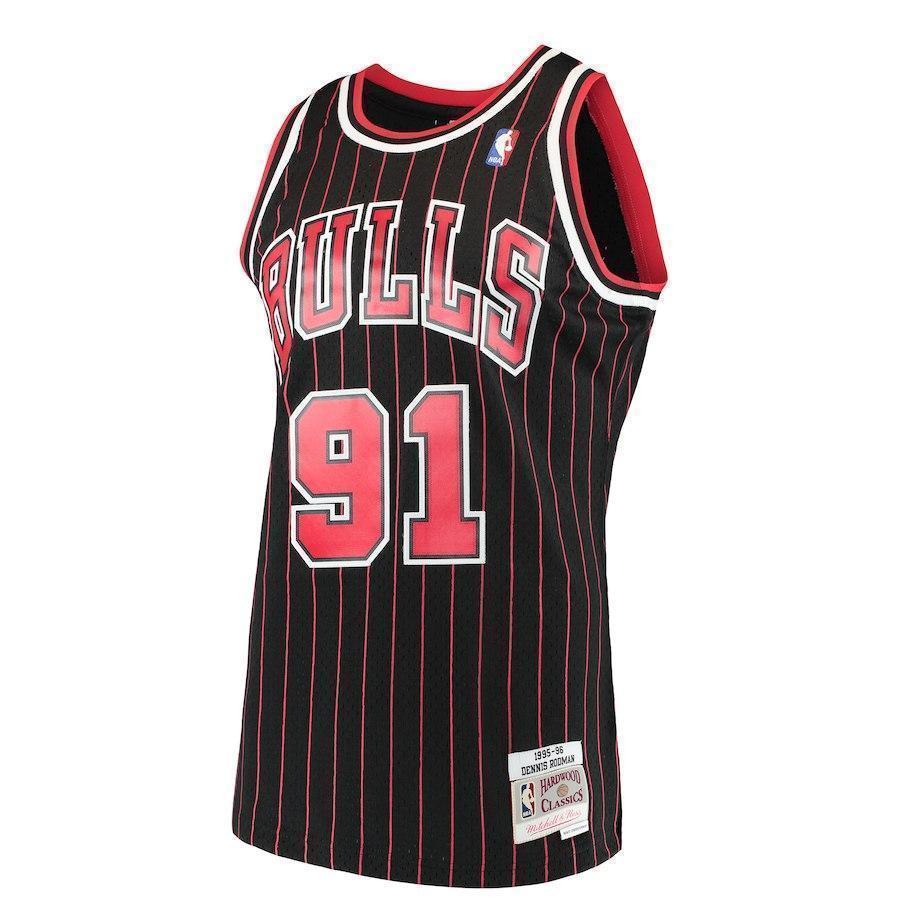 91-Dennis Rodman Chicago Bulls  1995-96 Hardwood Classics Swingman Jersey – Black