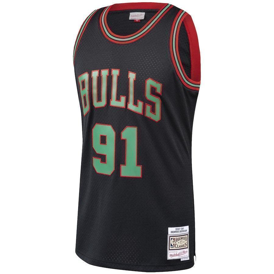 91-Dennis Rodman Chicago Bulls  Hardwood Classics Christmas Swingman Collection Jersey – Black
