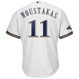 Mike Moustakas Milwaukee Brewers Majestic 2019 Postseason Official Cool Base Player Jersey - White