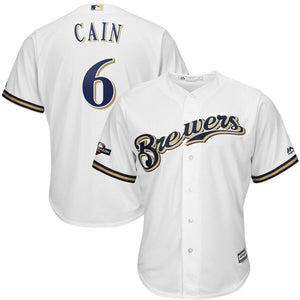 Lorenzo Cain Milwaukee Brewers Majestic 2019 Postseason Official Cool Base Player Jersey - White
